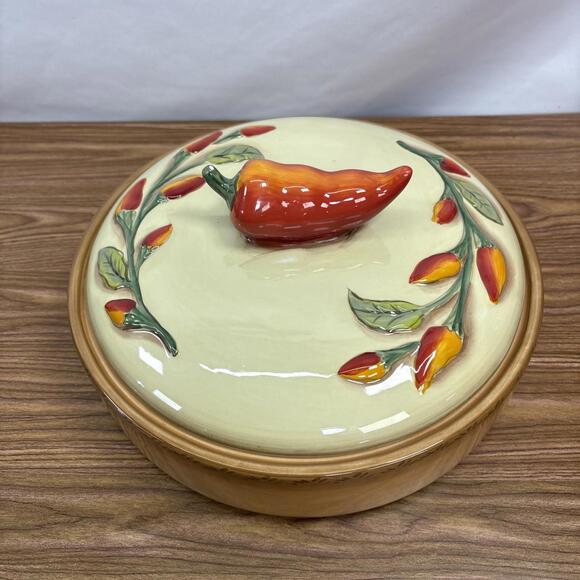 Serrano StoneLite Clay Art Pottery Tortilla Warmer Orange Red Green Brown Colors - Picture 5 of 13